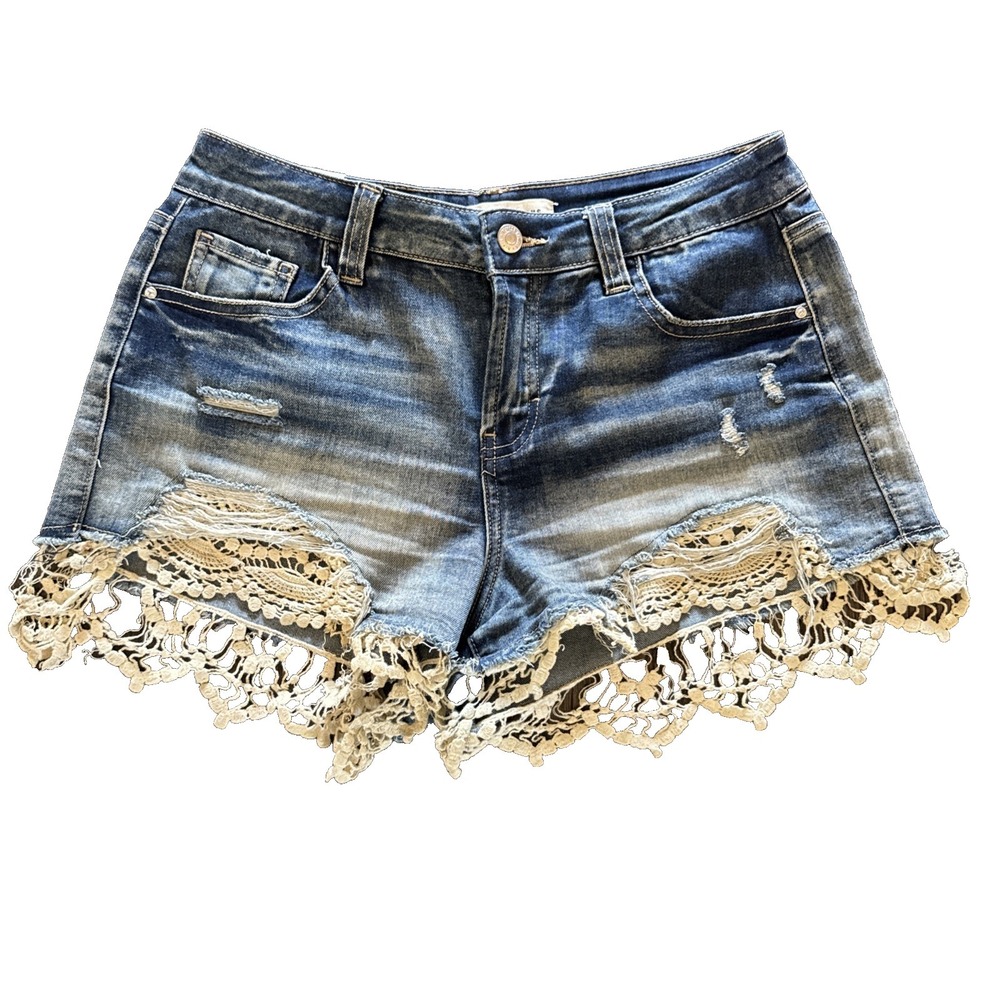 Woman's Almost Famous distressed jean shorts size 9 high rise 10" waist 30 BOHO